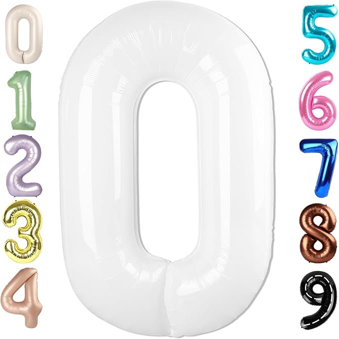 Number 0 Balloons 40 Inch White Number Balloons for 10 20 30 40 50 60 70 80 90 100 Numbers Balloon Birthday Decorations Wedding Event Baby Shower