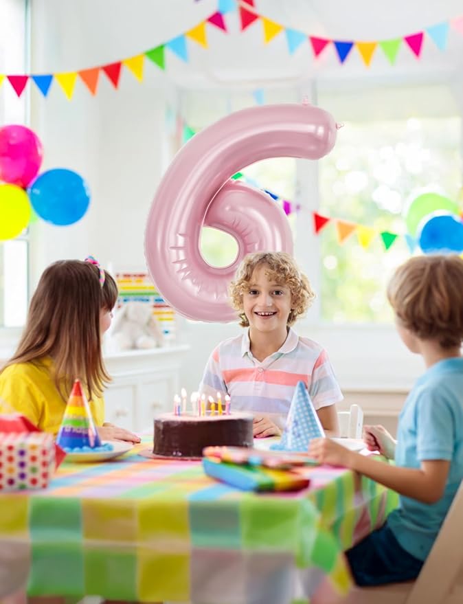 Pink Number 6 Balloons – 40 Inch Giant Foil Number Balloon, Light Pink Number Balloon for Girls Birthday, Baby Shower & Princess Theme Party Decorations