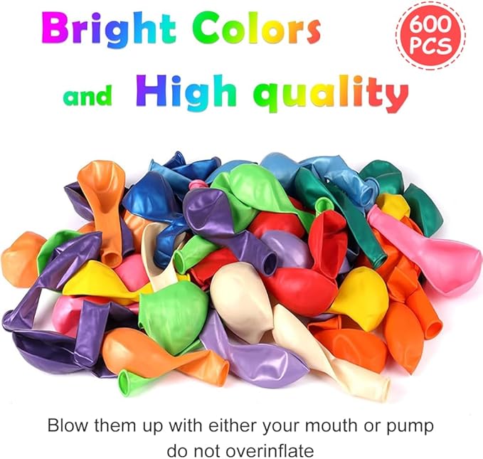 600 Pcs Balloons Assorted Color, Rainbow Birthday Balloons Bulk Pack of Strong Latex Balloon for Birthday Wedding Anniversary Party Decorations