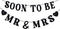 Soon To Be Mr & Mrs Sign, Bridal Shower Banner, Pre-Strung Black Glitter Wedding Shower Decorations, Couples Shower Decorations for Mantle Hanging Sign Engagement Banner