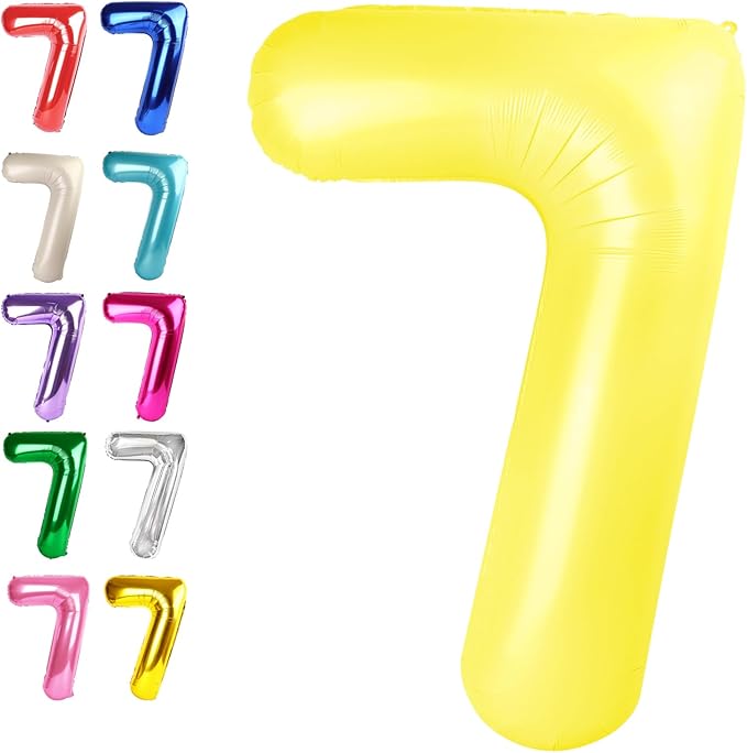 Digital Number 7 Yellow Birthday Balloon 40 Inch, Foil Balloons for 7 17 27 70 77 Party Decorations Supplies, Yellow Mylar Numbers Balloon for Seven Wedding Anniversary