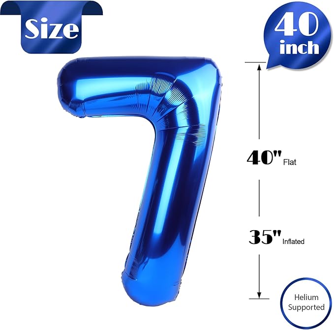 Metallic Blue Number 7 Balloon 40 Inch, 7 Balloon Number, 7th Birthday Decorations, Navy Blue Party Supplies for Boys Girls