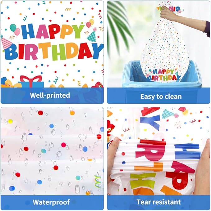 Birthday Tablecloth, 6 PCS Birthday Table Cloths 54'' x 108'' Disposable Birthdays Table Cover Waterproof Plastic TableCloth Rectangle Party Tablecloths for Kid’s Happy Birthdays Party Decorations