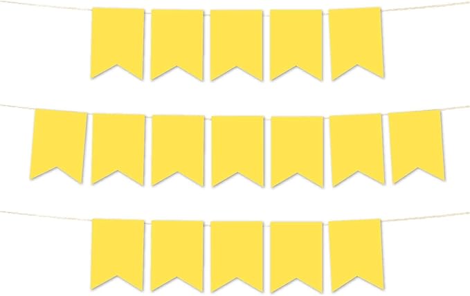 Andaz Press Hanging Pennant Banner with String, Yellow, 1-Set, 24 Pennants, Approx. 12-Feet Long