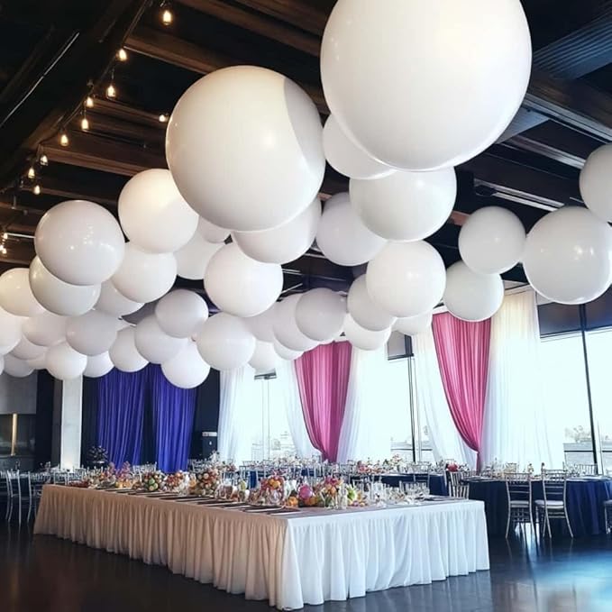 50 Pcs White Balloons Kit 18 24 36 Multi Sizes Giant Balloon, Use for Pool Party Birthdays, Weddings, Events Party Decoration Supplies