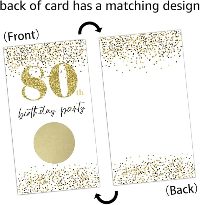 REWIDPARTY White Gold 80th Birthday Party Scratch Off Game Cards（32 PCS）Happy 80th Birthday Party Scratch Cards Cheers to 80 Years Party Supplies Activity for Birthday Raffle Tickets Kids Adults