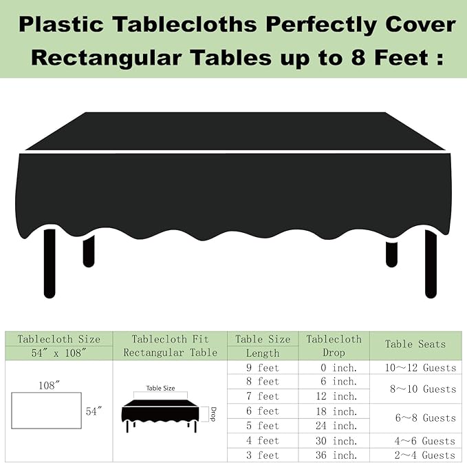 Plastic Black Tablecloths 3 Pack Disposable Table Covers 54 x 108 inch. Pitch Onyx Black Table Cloths for Parties Birthdays Weddings Anniversary BBQ Picnic, Fits 6 to 8 Foot Rectangle Tables