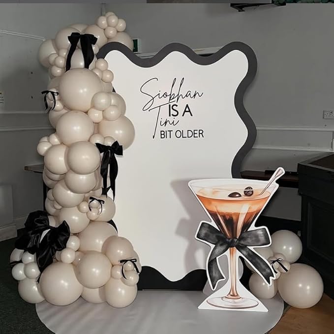 A Tini Bit Older Martini Balloon Garland Arch Kit, 146Pcs Brown Coffee Sand White Balloons with DIY Bow Ribbon for Girls Women Bachelorette Espresso Martini Themed Party Decorations