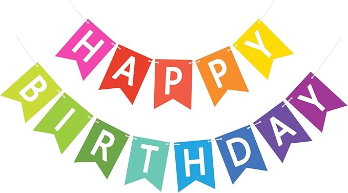 Happy Birthday Banner Sign, Birthday Garland Wall Door Hanging Banners Flag for Women Men Boys Girls Party Backdrop Decorations, Personalized Name Banner White Letters Colorful