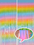 Melsan Pastel Tinsel Backdrop for Easter Decorations, Macaron Rainbow Foil Fringe Curtains 3.2 ft x 8.2 ft for Birthday Party Photo Booth Props Decoration, 2 Pack