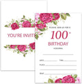 100th Rose Floral Birthday Invitation Cards for Women Men, 100 Years Old Birthday Invites for Adult, Party Supplies Favors, 20 Cards With 20 Envelopes -13