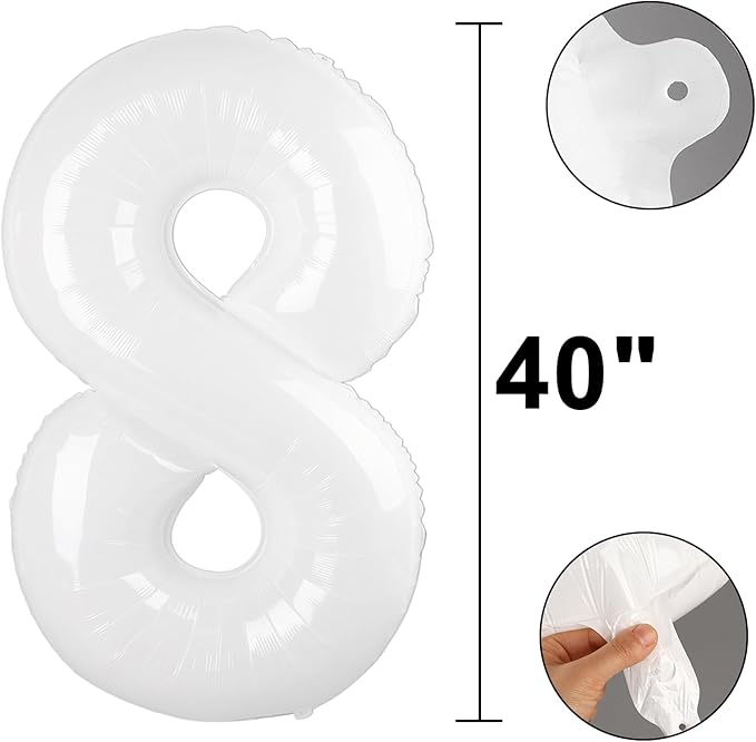 40 Inch Number Balloon White 8 Balloon Party Decorations 8 18 28 80 Giant Jumbo Foil Balloons 80th 88th Men Women for Birthday Anniversary Party Supplies