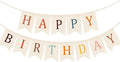 Doumeny Happy Birthday Burlap Banner Boho Birthday Garland Bunting Bohemian Party Hanging Flag White Happy Birthday Bunting Garland Rainbow Party Banner for Women Men Birthday Kid Photo Backdrop