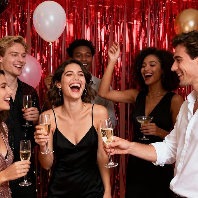 Birthday Party Streamer Backdrop Decorations-Glossy Foil,Brightly Colored,Perfect for Themed Party,Christmas,2 Pack,Red