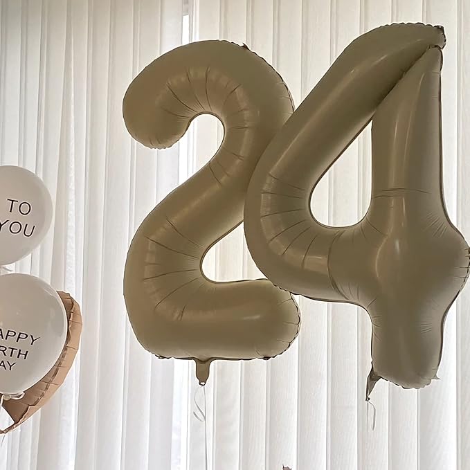 4 Balloon, 4 Balloon Number, Number 4 Balloon 40 Inch, Sand White Large Big Foil Number Balloons for Birthday Party Graduation Wedding Anniversary Baby Shower Bachelorette Decoration Supplies