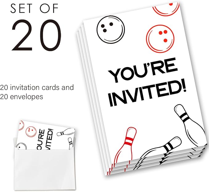 Bowling Birthday Invitation Supplies with Envelopes Set of 20 Bruh Birthday Invitation Fill in Blank, Double Sided