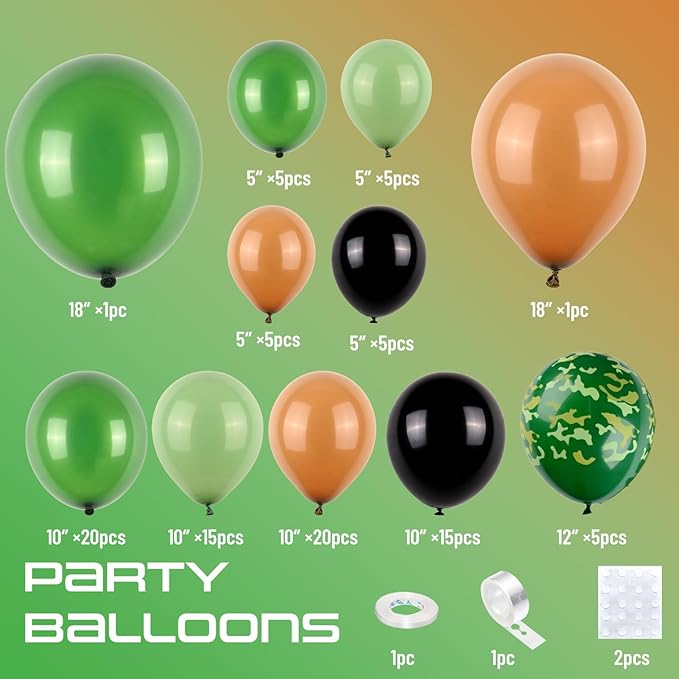 Camouflage Balloon Arch for Army Birthday Party Decorations, Green Brown Balloon Garland Kit for Military Camo Army Theme Party, Camo Balloon Arch for Hunting Soldier Jungle Birthday Baby Shower Party