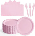 105PCS Paper Plates and Napkins Set,7 Inch Scalloped Disposable Tableware with Forks for Birthdays, Garden Parties & Outdoor Events,Serves 35 (Light Pink)