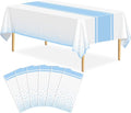 6 Pack White and Light Blue Tablecloth Party Decorations Plastic White Tablecloth Printed Light Blue Table Runner 54 x108 Inch Disposable Rectangle Table Cover for Birthday Wedding Graduation