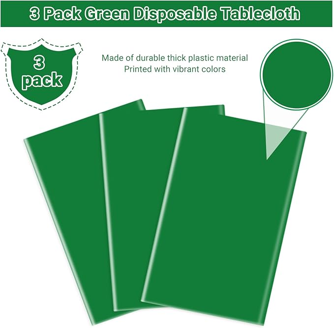 MRJ 3 Pack Green Plastic Tablecloths for Rectangle Tables Disposable Table Cloth 54 x 108 Inch Waterproof for Party Christmas Day
