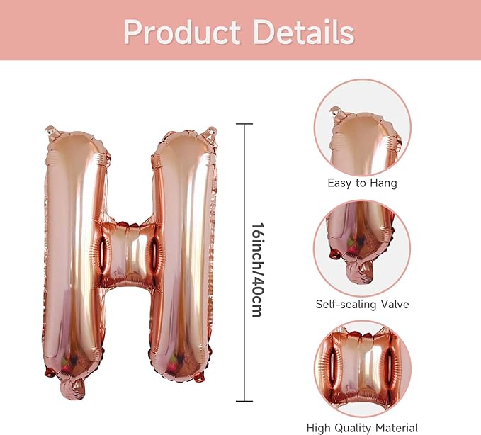 Happy Birthday Banner Balloon Rose Gold, 16 Inch Happy Birthday Mylar Foil Balloon Letters Banner, Self Inflating Birth Balloons Bunting for Girls Women Bday Party Decorations Supplies