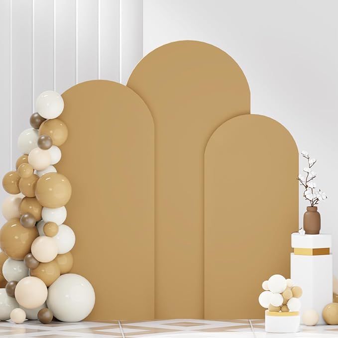 Khaki Arch Backdrop Cover Set of 3 (6FT 6.6FT 7.2FT) Spandex Arch Covers Stretchy Fabric Chiara Backdrop Cover for Metal Arched Frame Tan Arch Stand Covers for Birthday Party Ceremony Decor