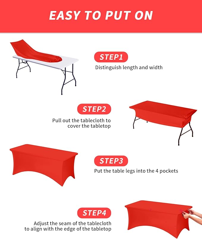 Fixwal 3 Pack Red Table Cloths Rectangle 8FT, Tablecloths Rectangular Stretch Spandex Fitted Table Covers 8ft for Parties, Trade Shows, Banquet, Weddings, Buffet, Graduation