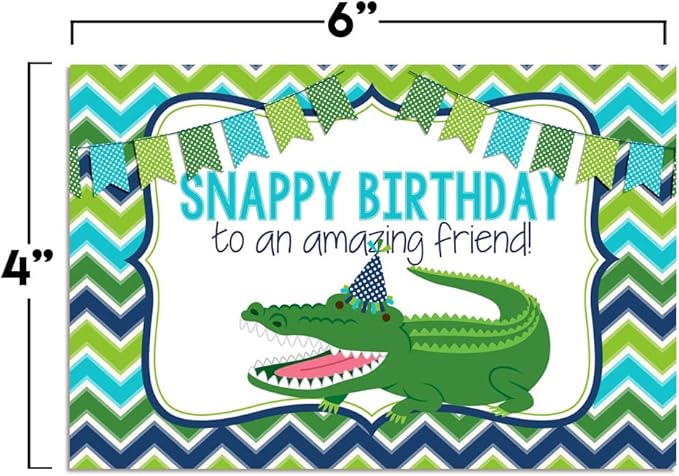 Snappy Birthday Alligator Themed Birthday Pun Themed Single (1) All Occasion Blank Birthday Card To Send To Friends & Family, 4"x 6" (when folded) Fill In Greeting Note Card by AmandaCreation