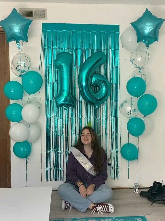 6 Balloon Numbers, 40 Inch Foil Big Balloon for Men And Women, Blue-Green Balloons for 6, 16, 26, 60, 2026 Graduation, Birthday, Wedding Anniversary, Xmas, Party Supplies