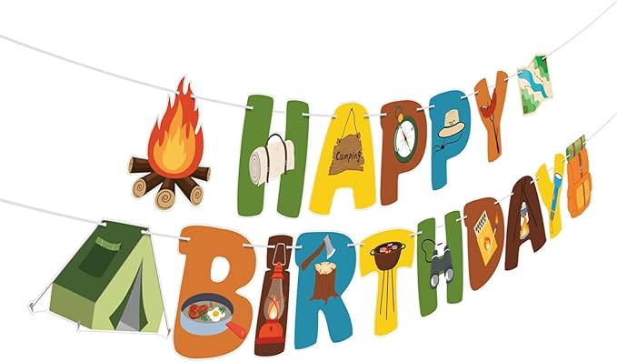 Camping Party Decorations Happy Birthday Banner Camping Party Banner Garland for Birthday Party Decorations Camping Party Supplies