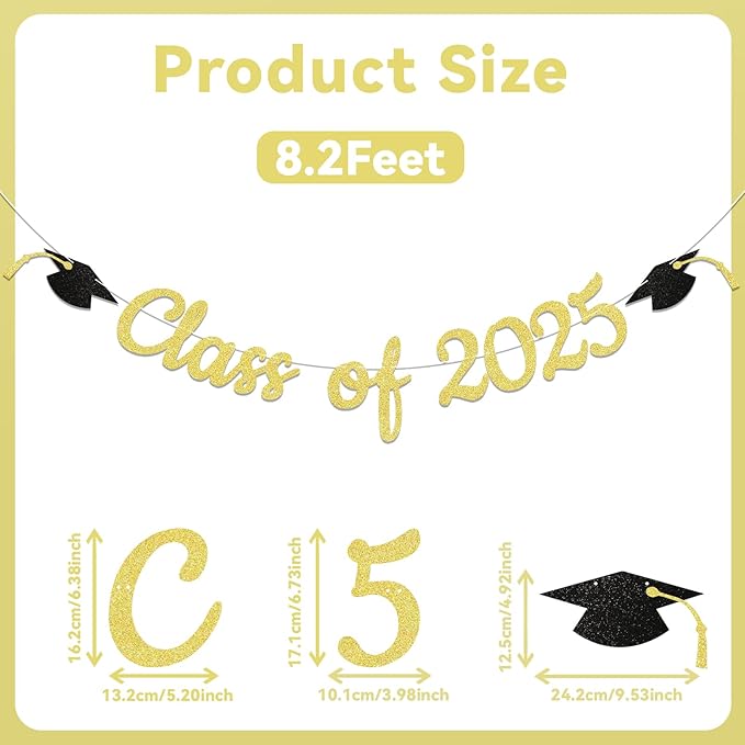 Class of 2025 Banner - 2025 Graduation Party Decorations, We are So Proud of You Banner, Congrats Grad Party Supply (Gold)