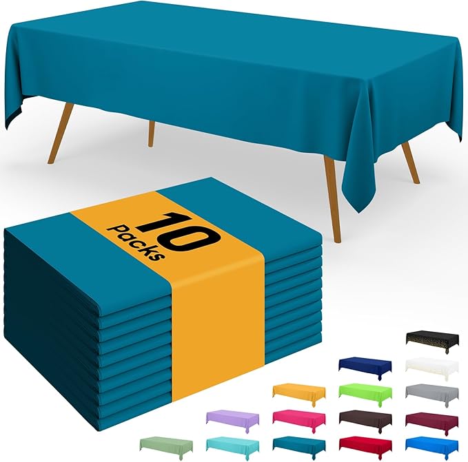 Smiry Disposable Table Cloth - 10 Pack, 54 x 108 Inch Waterproof Rectangle Tablecloths for Parties, Decorative Plastic Table Cover, Leakproof & Sturdy, Aqua