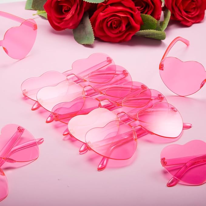 JOYIN 12 PCS Valentine's Day Pink Heart Shaped Sunglasses, Classroom Exchange Gift for Kids, Classroom Holiday Prizes, Sunglasses for Women and Girl