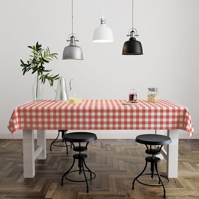 3 Pack Red and Pink Gingham Tablecloths, 54 X 108Inch Disposable Party Table Covers Scalloped Red and Pink Checkered Tablecloth