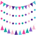 Irenare 9.8ft Pom Pom Garland Felt Rainbow Garland Graduation Party Decoration Colorful Pennant Tassel Banner Birthday Baby Shower Triangle Banner for Classroom School Mantel Fireplace(Mermaid Colors)