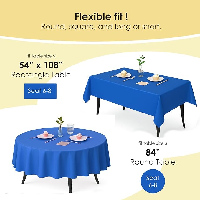 Craft And Party 12-Pack Royal Blue Plastic Tablecloths – 84 Inch Round Disposable Table Covers, Heavy Duty & Waterproof for Parties, Events, Banquets, Royal Blue