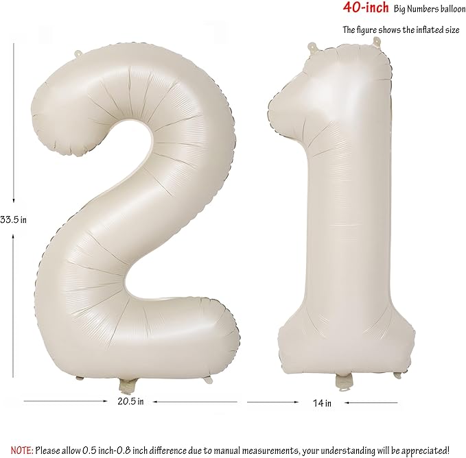 40 In Cream white Number Balloons Helium Foil Mylar Balloon Birthday Party banquet Decoration Digital 21