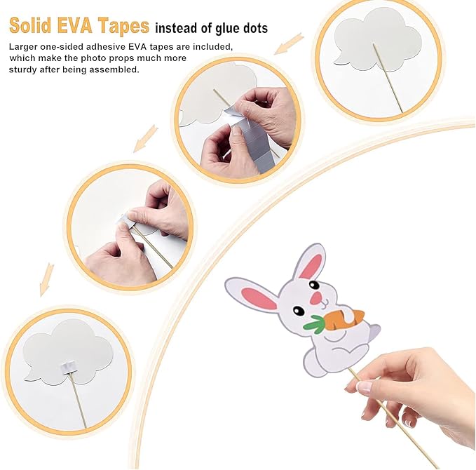 Easter Photo Booth Props,35Pcs Set of Happy Easter Egg Bunny Selfie Photobooth Props,Spring Photography for Easter Party Decorations