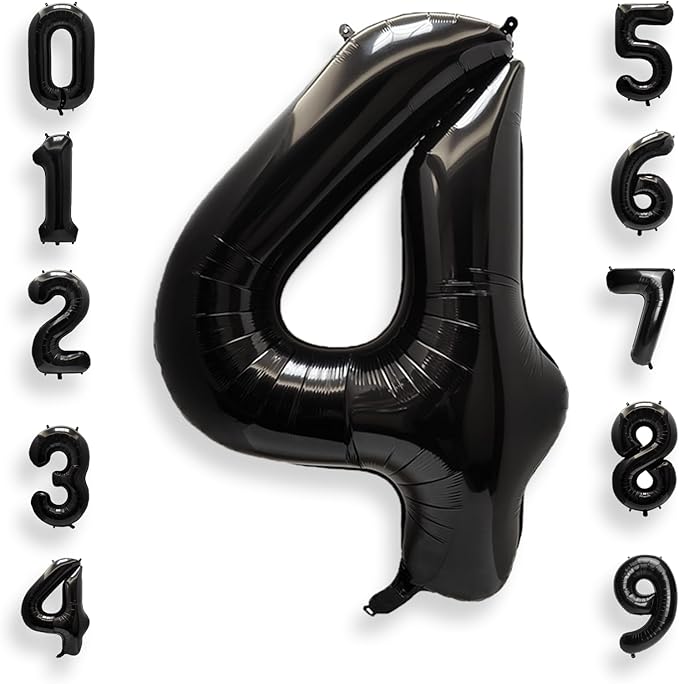 AULE 40 Inch Big Black 4 Balloon Number Large Foil Helium Number Balloons 0-9 Jumbo Giant Happy 4th Birthday Party Decorations for Boy or Girl Huge Mylar Anniversary Party Supplies