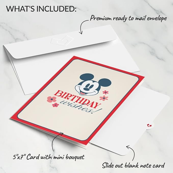 Lovepop Magical Disney Mickey Mouse 3D Pop-Up Birthday Card - for Him, Her, Kids, Boys, Girls, Men, Women - Floral Greeting Card - 5" x 7" - Envelope Included