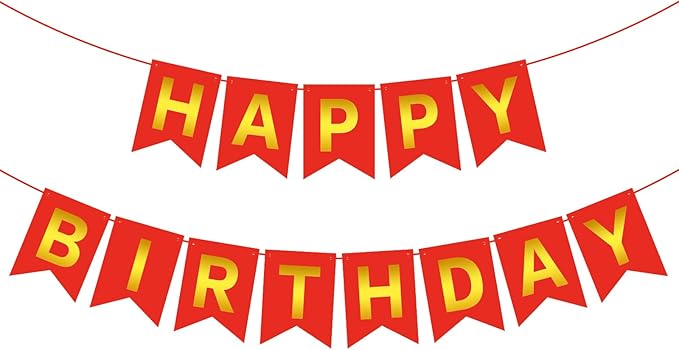 Red Gold Happy Birthday Banner Sign Happy Birthday Bunting Banner Garland for Kids Girl Woman Birthday Tea Party Decorations Bunting Flag Birthday Party Supplies