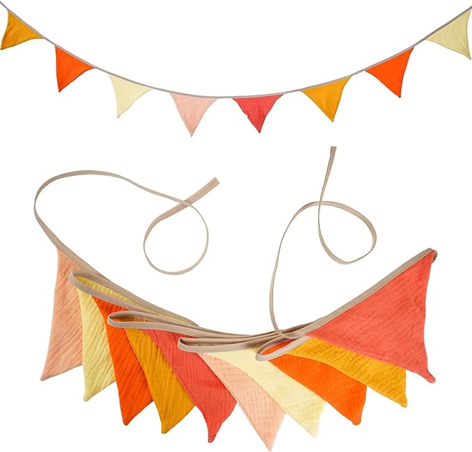 Pennant Banner Bunting Flags, Garland Triangle Banners Fabric Bright Color for Birthday Wedding Shower Party Supplies Classroom Nursery Playroom Decor (Orange)