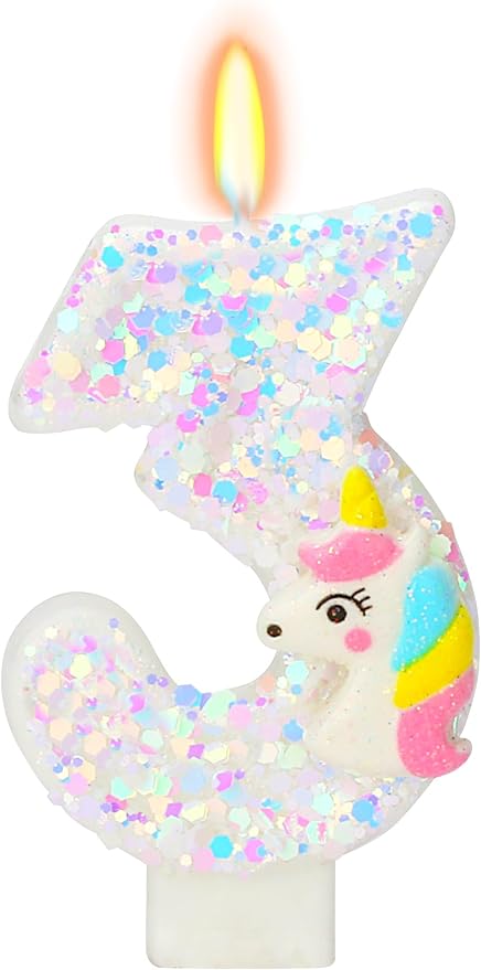 Birthday Candles - Number 3 Candle, Birthday Candles for Cake Topper, Unicorn Party Supplies, Cartoon Themed Party Favors