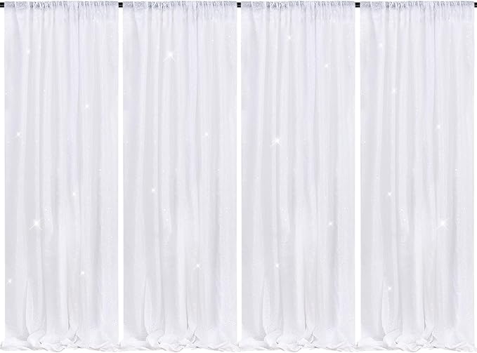 B-COOL White Sequin Backdrop Curtain: 4 Pieces 2ftx8ft Wedding Party Shiny Fabric for Birthday Graduation Background Decorations