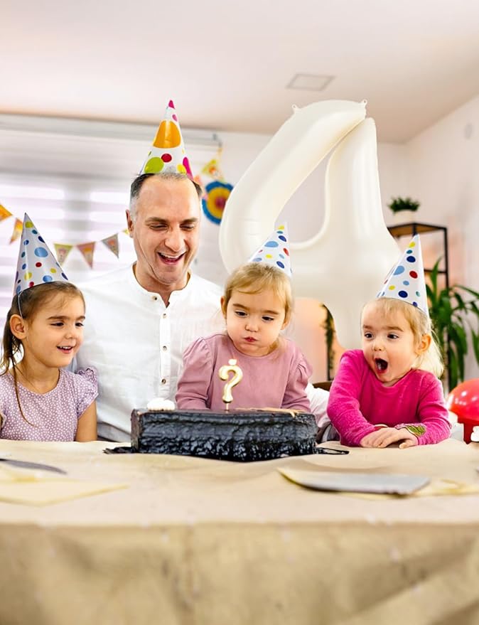 Cream Number 4 Balloons – 40 Inch Giant Foil Number Balloon, Light Cream Number Balloon for Birthday Anniversary Baby Shower Party Decorations