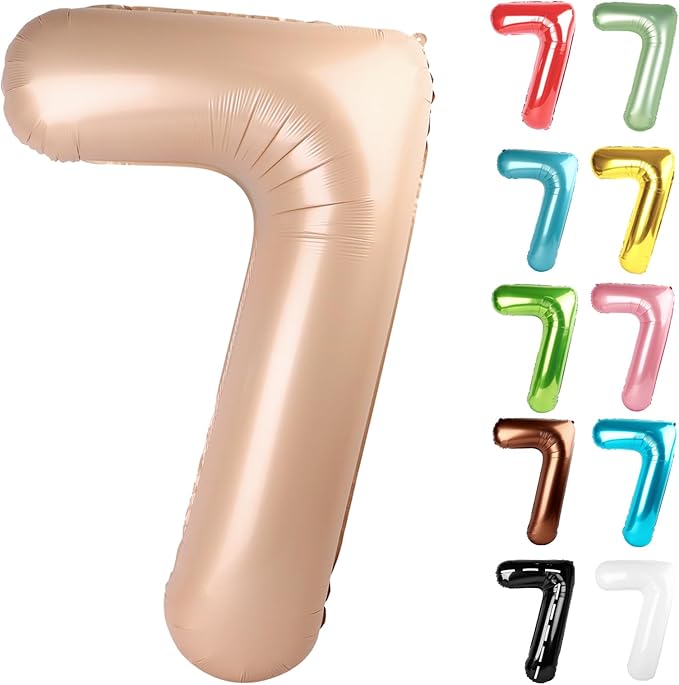 Light Brown Number 7 Balloon 40 Inch, 7 Balloon Number, 7th Birthday Decorations, Light Brown Party Supplies for Boys Girls