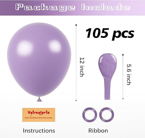 105pcs Lilac Purple Balloons 12inch Party Latex Balloons for Birthday Graduation Baby Shower Anniversary New Year Holiday Party Decorations