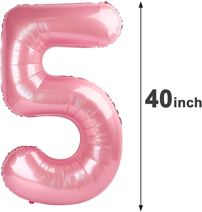 Pearlescent Pink 40 Inch Large Number 5 Birthday Balloon, Five 5th 15 25 35 50 55 Birthday Celebration Decorations, Foil 5 Mylar Helium Number 5 Balloons Girl Boy Anniversary Party Supplies
