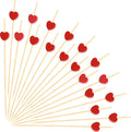 100pcs Red Heart Cocktail Picks 4.7" Long Fruit Sticks Food Toothpicks Sandwich Appetizer Charcuterie Skewers, Handmade of Bamboo Wood, for Birthday, Wedding, Valentines Day Decoration Party Supplies