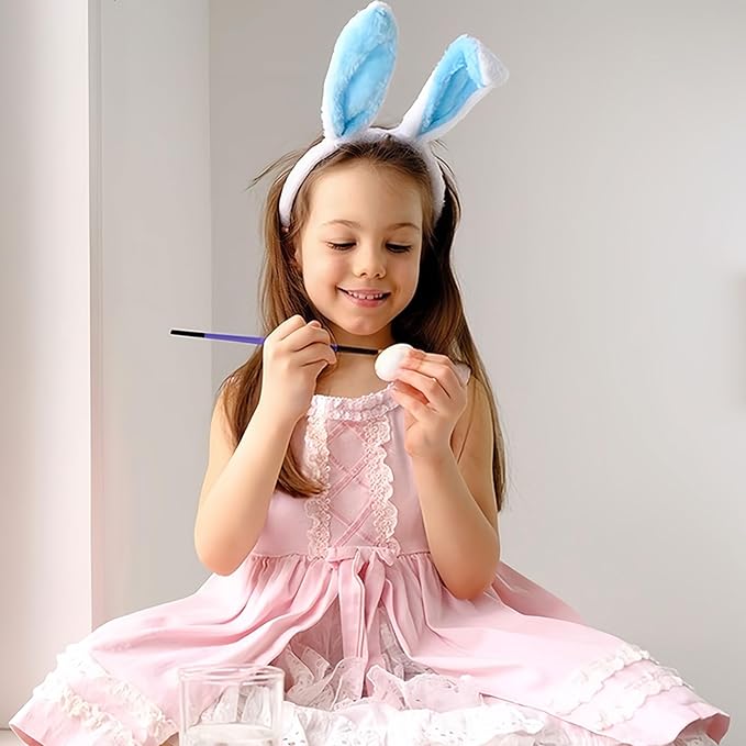 Bunny Headband Easter Hair Bands for Women Girls Kids, Blue Cute Plush Rabbit Ears Hair Accessories Non Slip Headbands Easter Day Party Decoration Supplies